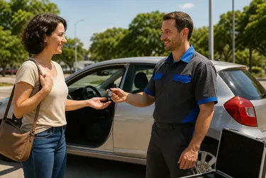 Chaveiro abrindo um carro em Itajaí com equipamento especializado.